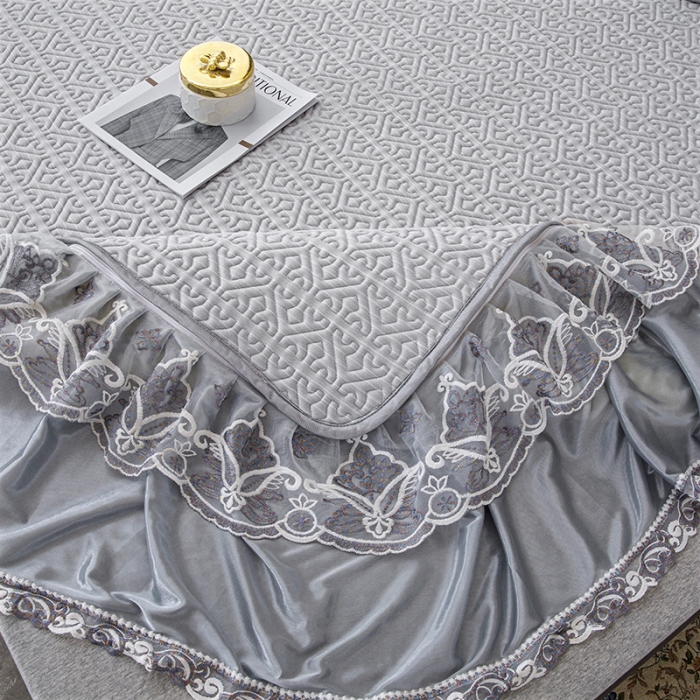 91家纺网 家纺一手货源 找家纺 纽缦家纺 2022新款纯色肌理纹床裙三件套 肌理纹灰色