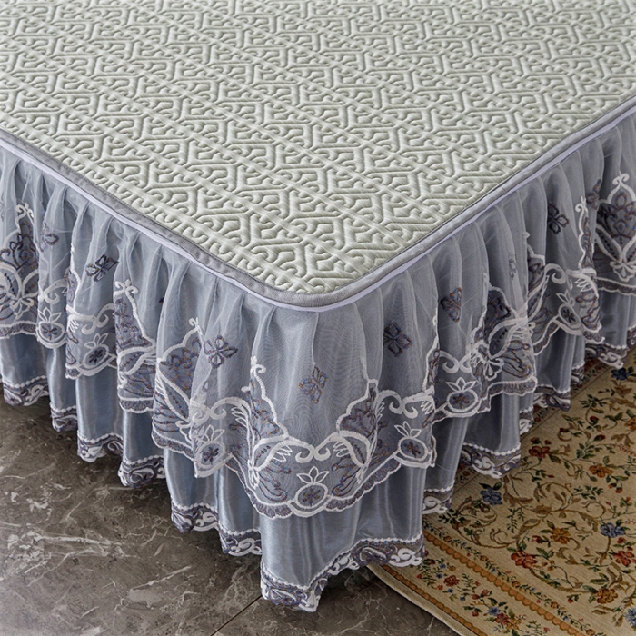 91家纺网 家纺一手货源 找家纺 纽缦家纺 2022新款纯色肌理纹床裙三件套 肌理纹淡绿