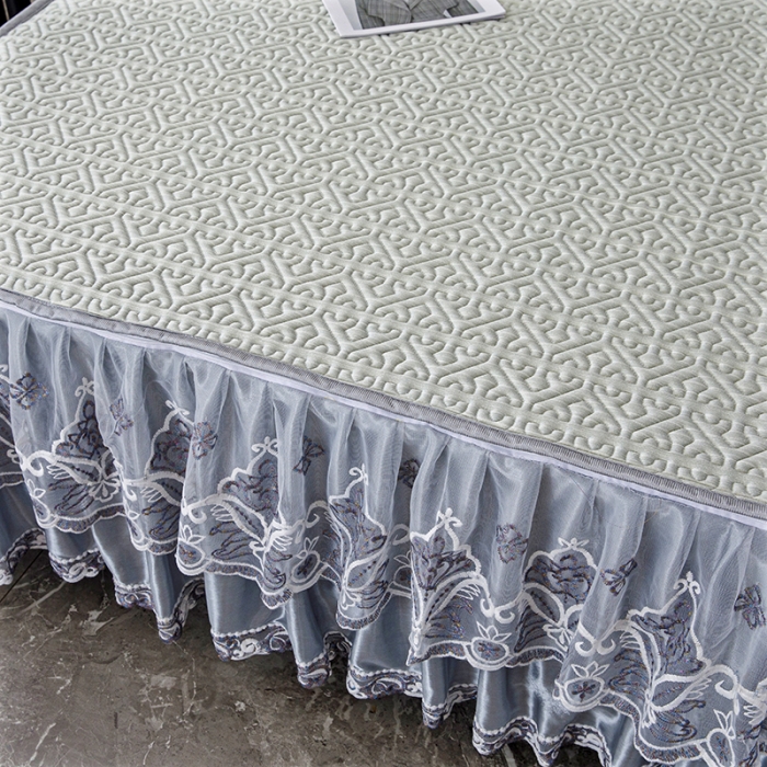 91家纺网 家纺一手货源 找家纺 纽缦家纺 2022新款纯色肌理纹床裙三件套 肌理纹淡绿