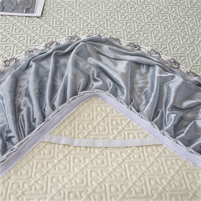 91家纺网 家纺一手货源 找家纺 纽缦家纺 2022新款纯色肌理纹床裙三件套 肌理纹淡绿