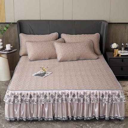 纽缦家纺 2022新款纯色肌理纹床裙三件套 肌理纹豆沙