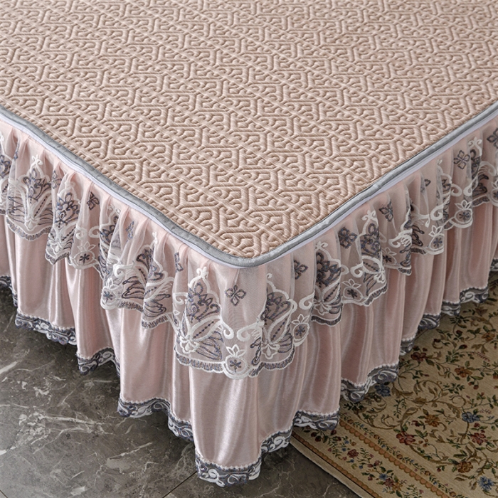 91家纺网 家纺一手货源 找家纺 纽缦家纺 2022新款纯色肌理纹床裙三件套 肌理纹豆沙