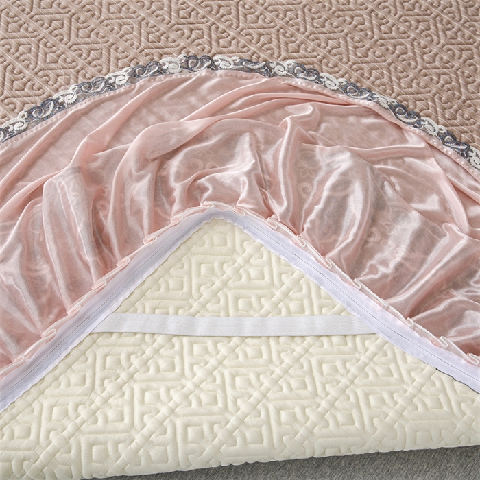 91家纺网 家纺一手货源 找家纺 纽缦家纺 2022新款纯色肌理纹床裙三件套 肌理纹豆沙