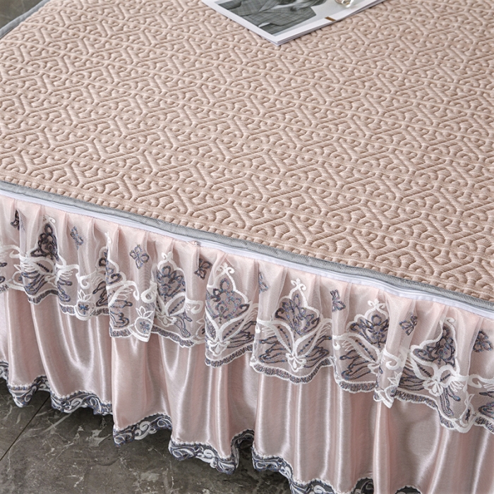 91家纺网 家纺一手货源 找家纺 纽缦家纺 2022新款纯色肌理纹床裙三件套 肌理纹豆沙