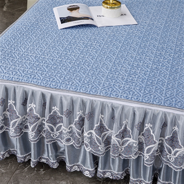 91家纺网 家纺一手货源 找家纺 纽缦家纺 2022新款纯色肌理纹床裙三件套 肌理纹海蓝