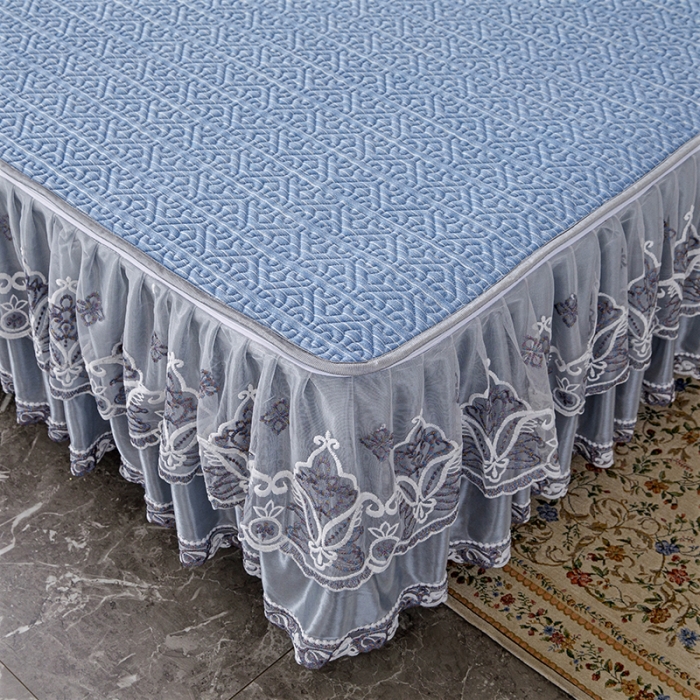 91家纺网 家纺一手货源 找家纺 纽缦家纺 2022新款纯色肌理纹床裙三件套 肌理纹海蓝