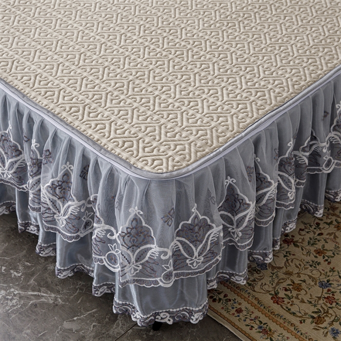 91家纺网 家纺一手货源 找家纺 纽缦家纺 2022新款纯色肌理纹床裙三件套 肌理纹咖色