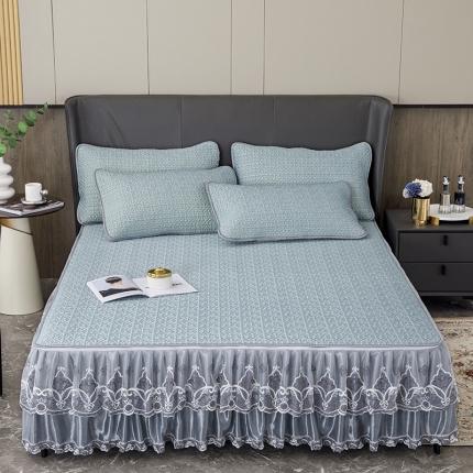 纽缦家纺 2022新款纯色肌理纹床裙三件套 肌理纹蓝色