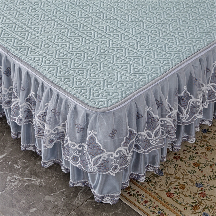 91家纺网 家纺一手货源 找家纺 纽缦家纺 2022新款纯色肌理纹床裙三件套 肌理纹蓝色