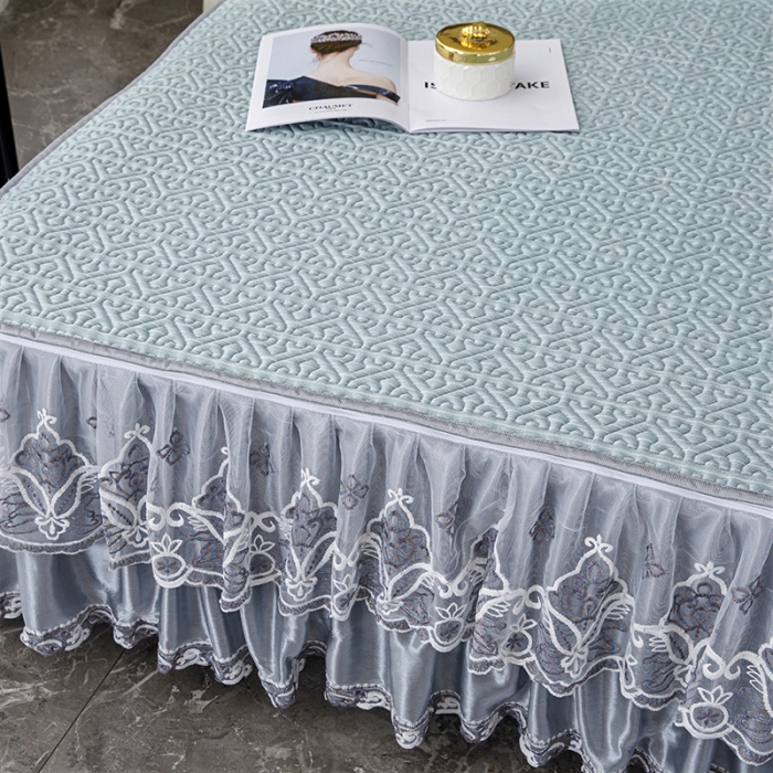 91家纺网 家纺一手货源 找家纺 纽缦家纺 2022新款纯色肌理纹床裙三件套 肌理纹蓝色