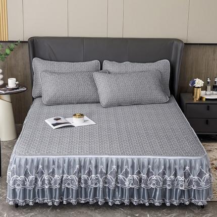 纽缦家纺 2022新款纯色肌理纹床裙三件套 肌理纹深灰