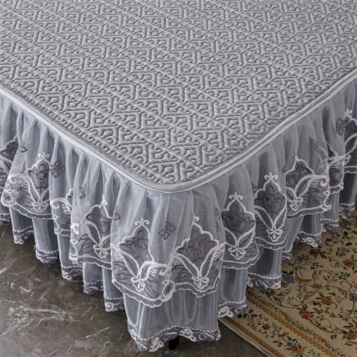 91家纺网 家纺一手货源 找家纺 纽缦家纺 2022新款纯色肌理纹床裙三件套 肌理纹深灰