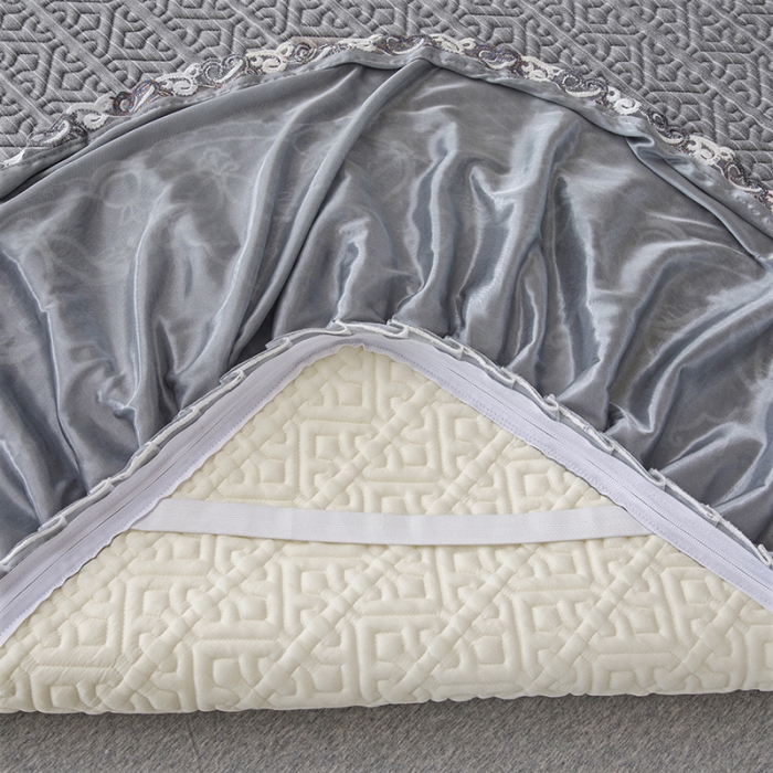 91家纺网 家纺一手货源 找家纺 纽缦家纺 2022新款纯色肌理纹床裙三件套 肌理纹深灰