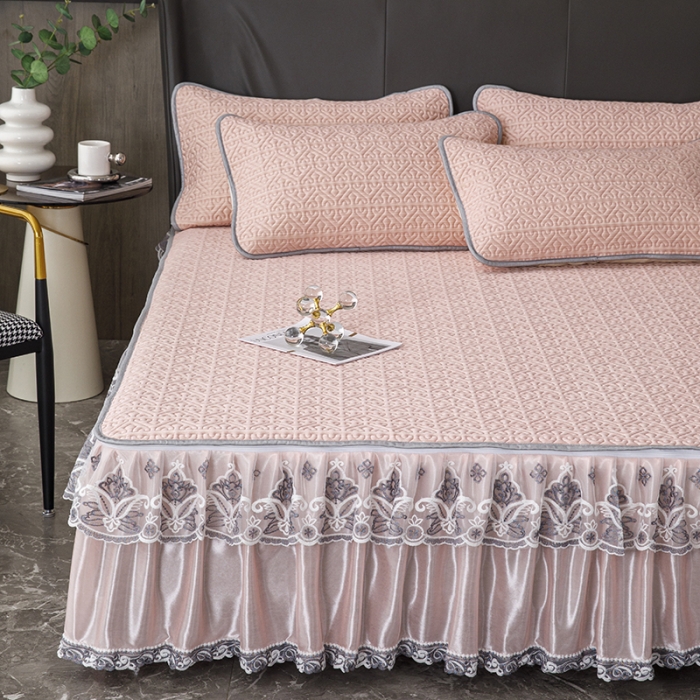 91家纺网 家纺一手货源 找家纺 纽缦家纺 2022新款纯色肌理纹床裙三件套 肌理纹玉色