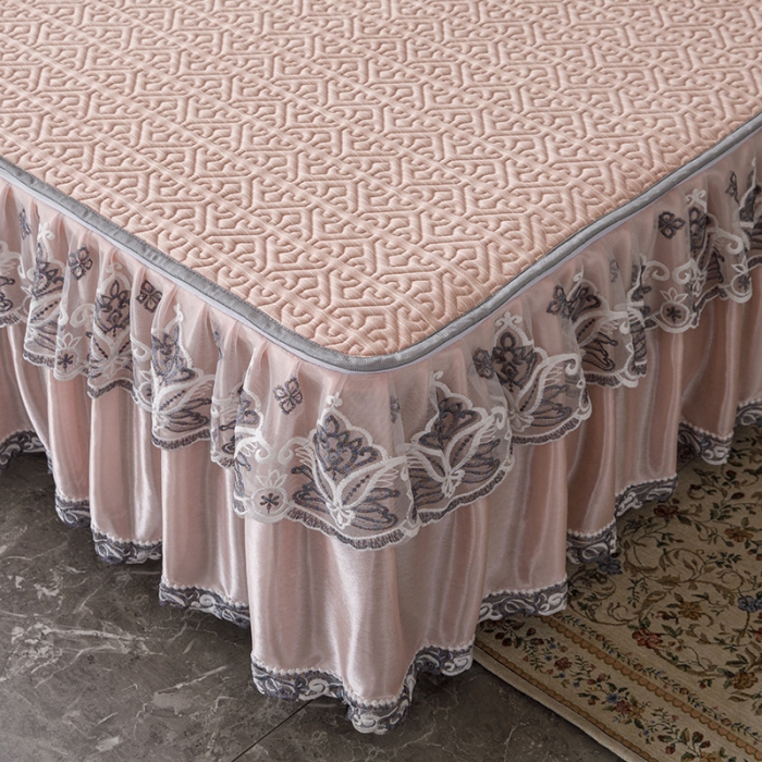 91家纺网 家纺一手货源 找家纺 纽缦家纺 2022新款纯色肌理纹床裙三件套 肌理纹玉色