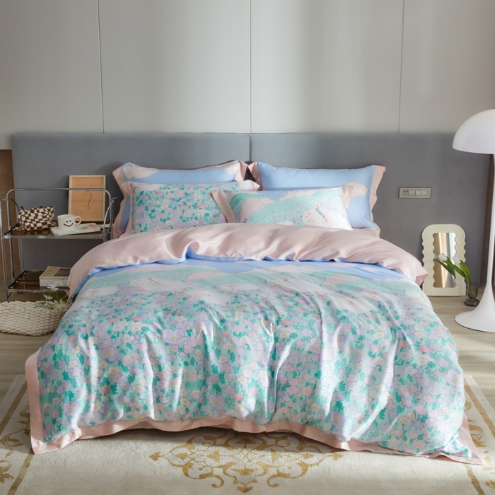 91家纺网 家纺一手货源 找家纺 榻尚2023新款60S进口奥地利天丝四件套-花享治.愈羊