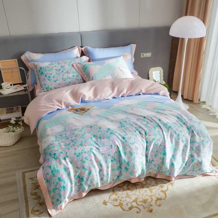 91家纺网 家纺一手货源 找家纺 榻尚2023新款60S进口奥地利天丝四件套-花享治.愈羊