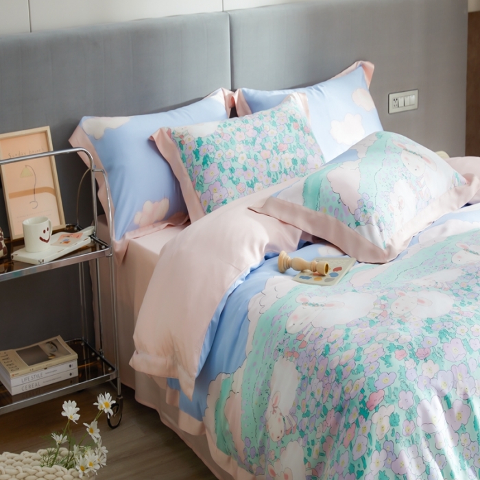 91家纺网 家纺一手货源 找家纺 榻尚2023新款60S进口奥地利天丝四件套-花享治.愈羊