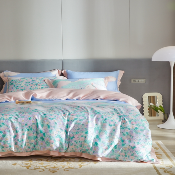 91家纺网 家纺一手货源 找家纺 榻尚2023新款60S进口奥地利天丝四件套-花享治.愈羊