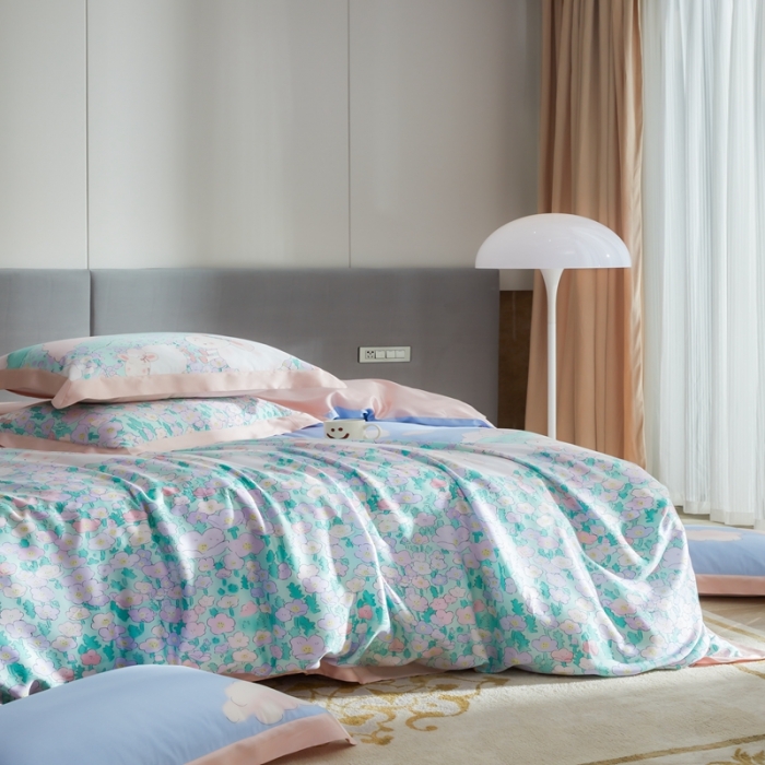 91家纺网 家纺一手货源 找家纺 榻尚2023新款60S进口奥地利天丝四件套-花享治.愈羊