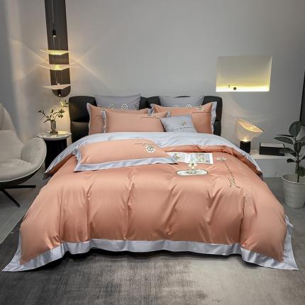 91家纺网 家纺一手货源 找家纺 铭动2023新款洛丽高支高密四件套 西柚橘