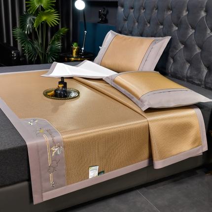 91家纺网 家纺一手货源 找家纺 小牛席业 2022新款小千鸟格枫叶款抗菌席（鲜亮风格） 咖色