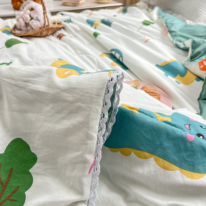 91家纺网 家纺一手货源 找家纺 慕尚 2025新款ins水洗小花边夏被 萌萌恐龙