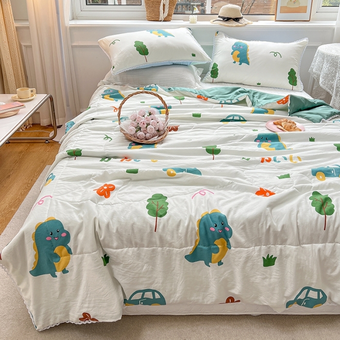 91家纺网 家纺一手货源 找家纺 慕尚 2025新款ins水洗小花边夏被 萌萌恐龙