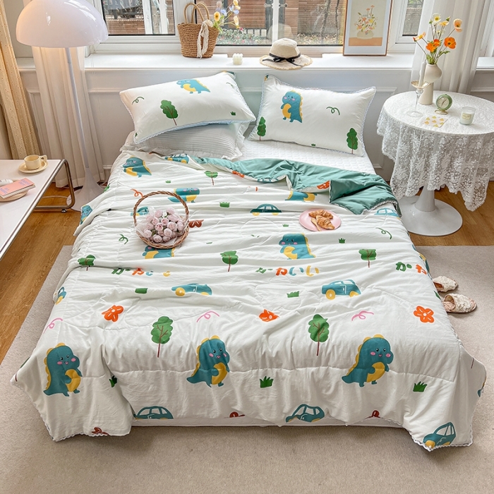 91家纺网 家纺一手货源 找家纺 慕尚 2025新款ins水洗小花边夏被 萌萌恐龙