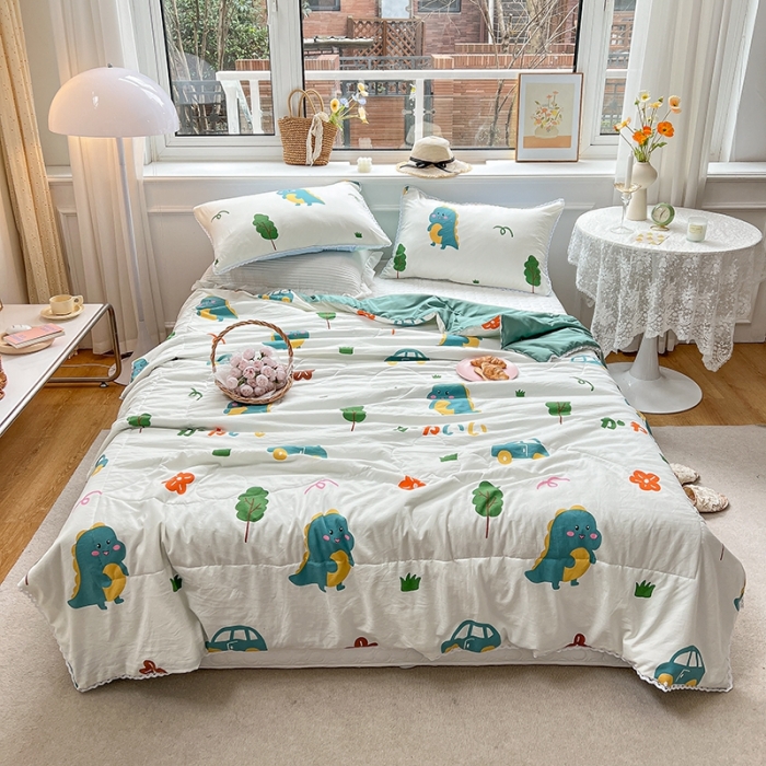 91家纺网 家纺一手货源 找家纺 慕尚 2025新款ins水洗小花边夏被 萌萌恐龙