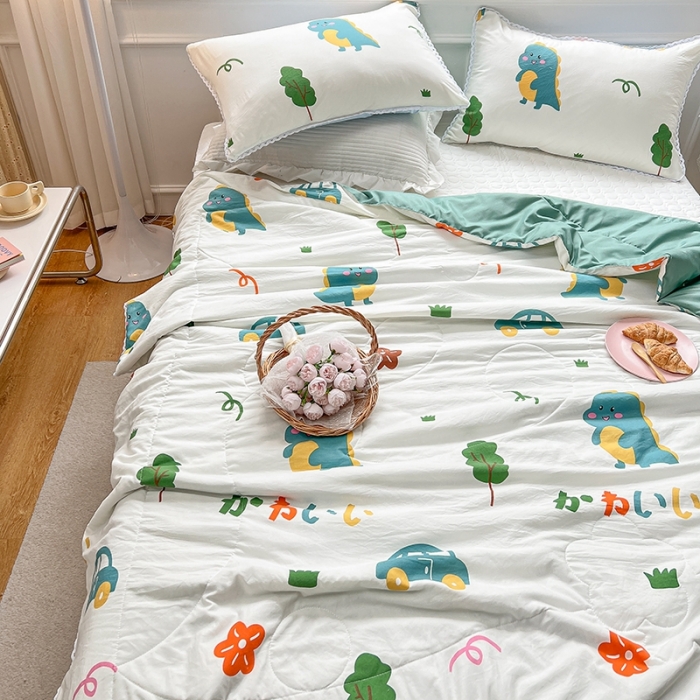 91家纺网 家纺一手货源 找家纺 慕尚 2025新款ins水洗小花边夏被 萌萌恐龙