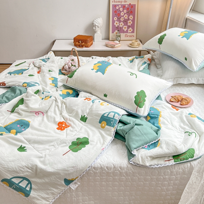 91家纺网 家纺一手货源 找家纺 慕尚 2025新款ins水洗小花边夏被 萌萌恐龙