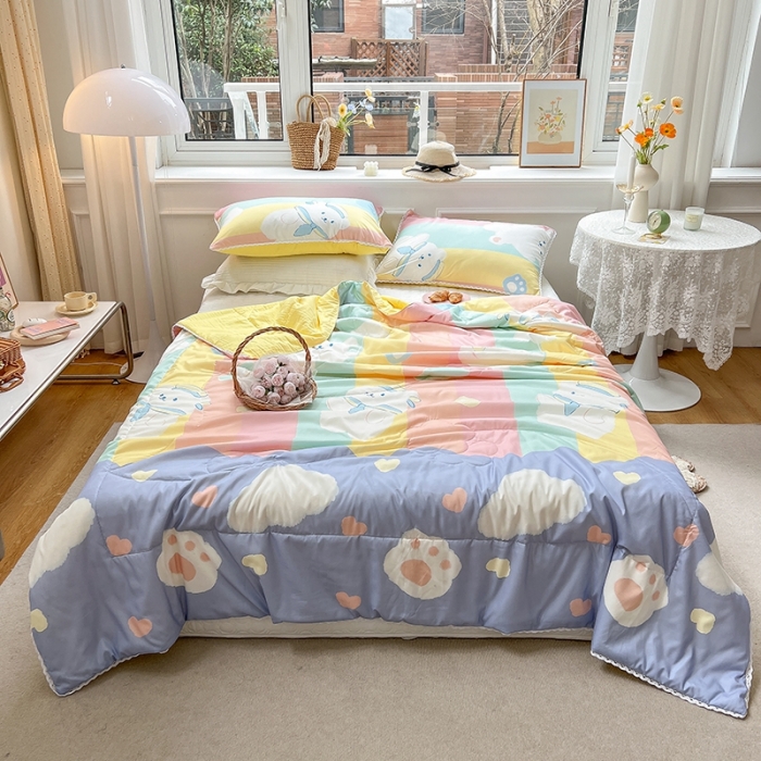 91家纺网 家纺一手货源 找家纺 慕尚 2025新款ins水洗小花边夏被 小熊宝