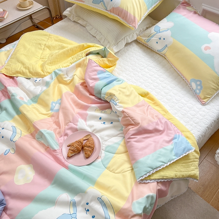 91家纺网 家纺一手货源 找家纺 慕尚 2025新款ins水洗小花边夏被 小熊宝