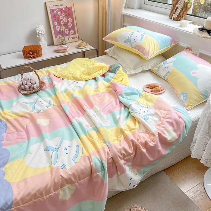 91家纺网 家纺一手货源 找家纺 慕尚 2025新款ins水洗小花边夏被 小熊宝