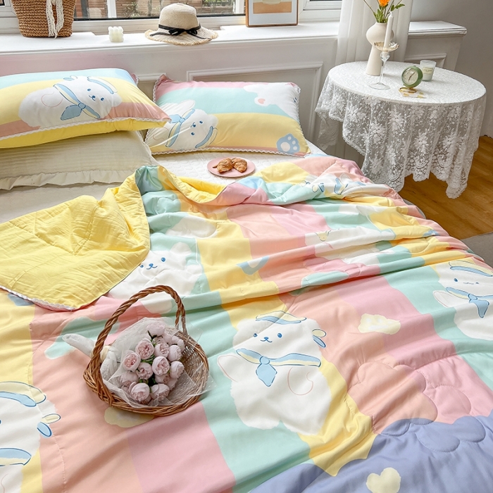 91家纺网 家纺一手货源 找家纺 慕尚 2025新款ins水洗小花边夏被 小熊宝