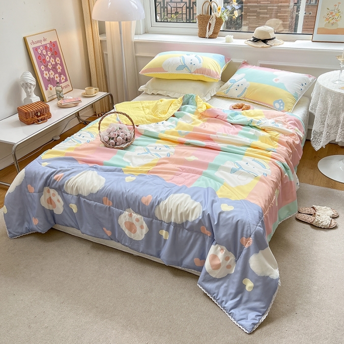 91家纺网 家纺一手货源 找家纺 慕尚 2025新款ins水洗小花边夏被 小熊宝