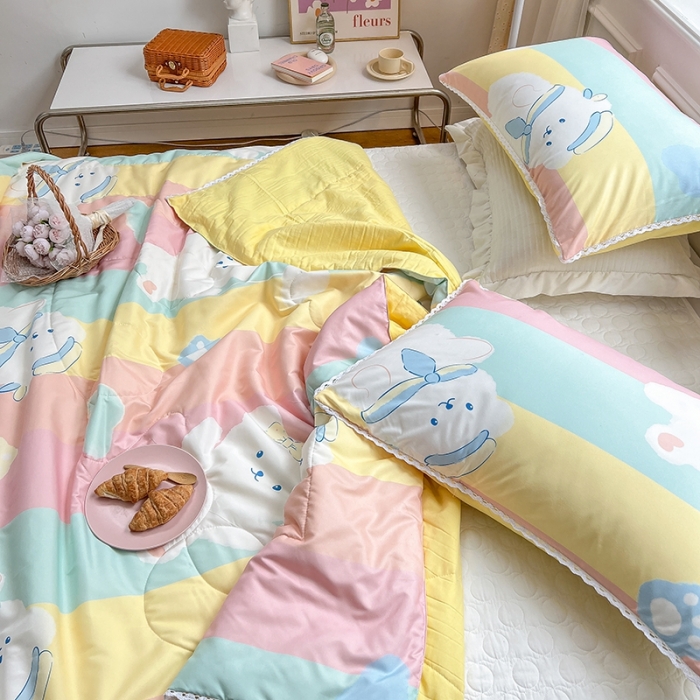 91家纺网 家纺一手货源 找家纺 慕尚 2025新款ins水洗小花边夏被 小熊宝