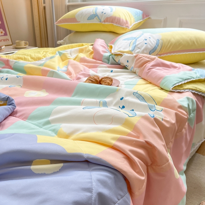 91家纺网 家纺一手货源 找家纺 慕尚 2025新款ins水洗小花边夏被 小熊宝