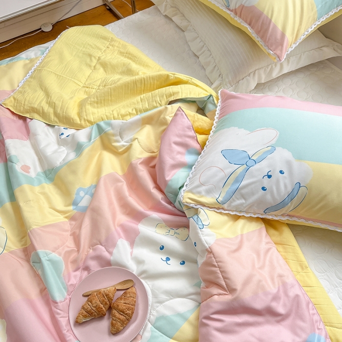 91家纺网 家纺一手货源 找家纺 慕尚 2025新款ins水洗小花边夏被 小熊宝