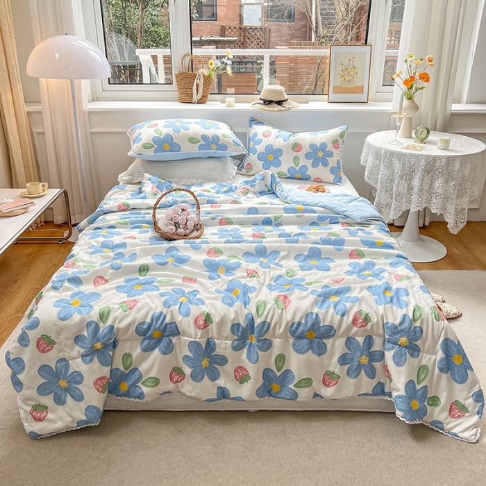 91家纺网 家纺一手货源 找家纺 慕尚 2025新款ins水洗小花边夏被 幸运花