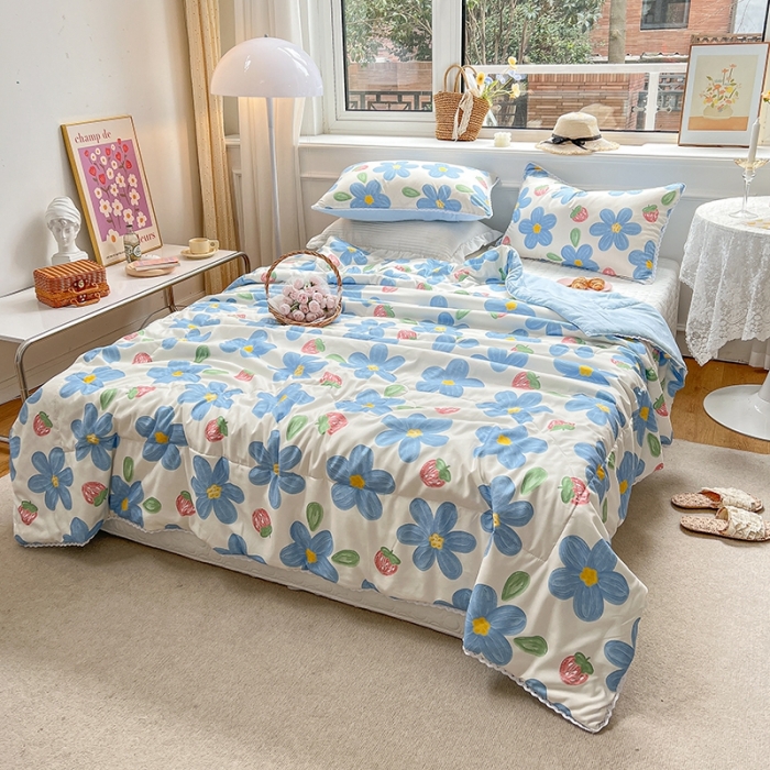 91家纺网 家纺一手货源 找家纺 慕尚 2025新款ins水洗小花边夏被 幸运花