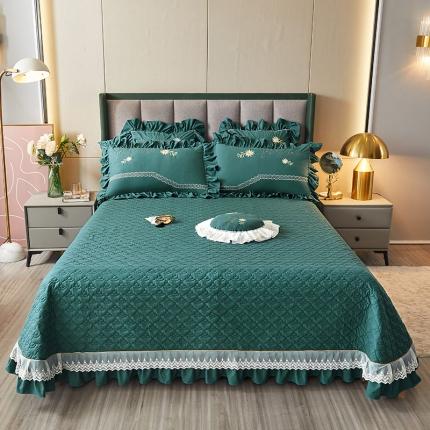 91家纺网 家纺一手货源 找家纺 （总）好儿喜2022夹棉绗绣蕾丝边刺绣单床盖-向阳花开