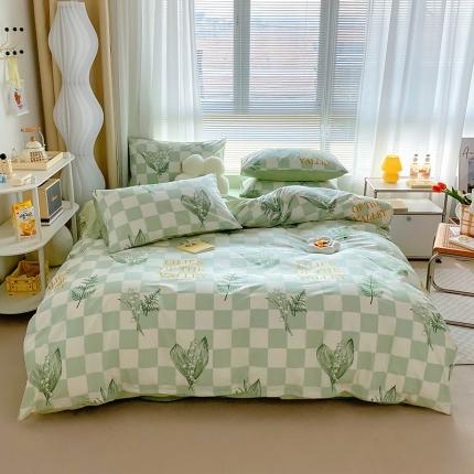 91家纺网 家纺一手货源 找家纺 田野 2022新13372全棉印花小清新四件套纯棉床笠三件套 铃兰花