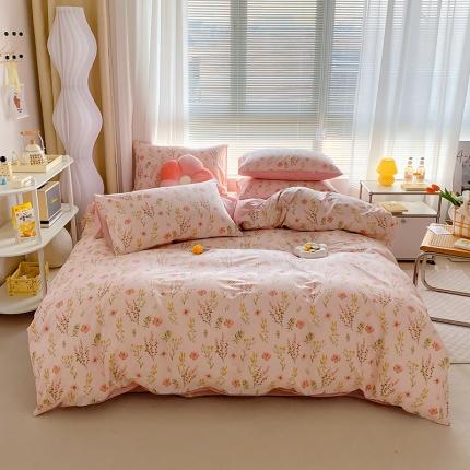 91家纺网 家纺一手货源 找家纺 田野 2022新13372全棉印花小清新四件套纯棉床笠三件套 蔓春