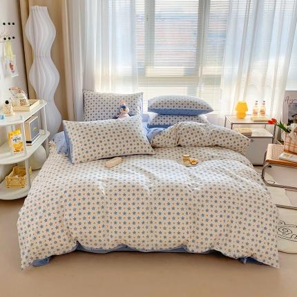 91家纺网 家纺一手货源 找家纺 田野 2022新13372全棉印花小清新四件套纯棉床笠三件套 星言