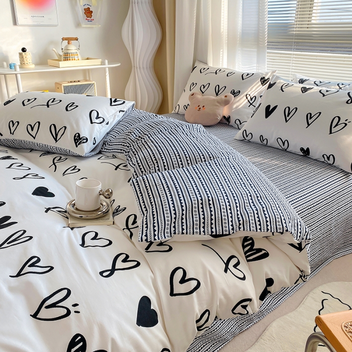 91家纺网 家纺一手货源 找家纺 （总）田野 2022新13372全棉印花小清新四件套纯棉床笠