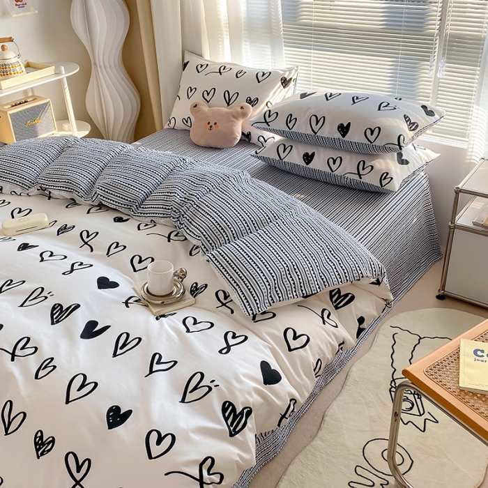 91家纺网 家纺一手货源 找家纺 （总）田野 2022新13372全棉印花小清新四件套纯棉床笠