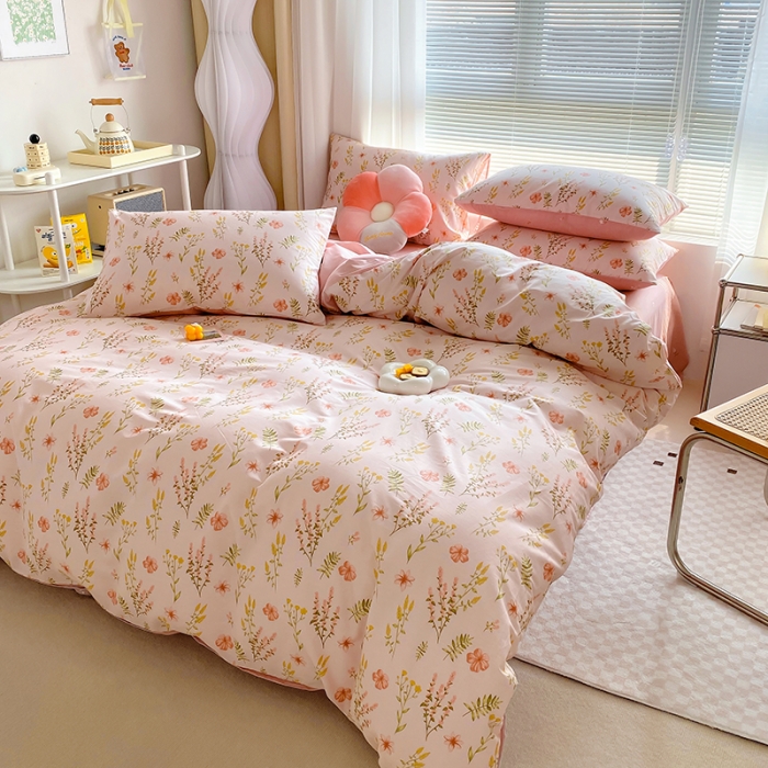 91家纺网 家纺一手货源 找家纺 田野 2022新13372全棉印花小清新四件套纯棉床笠三件套 蔓春