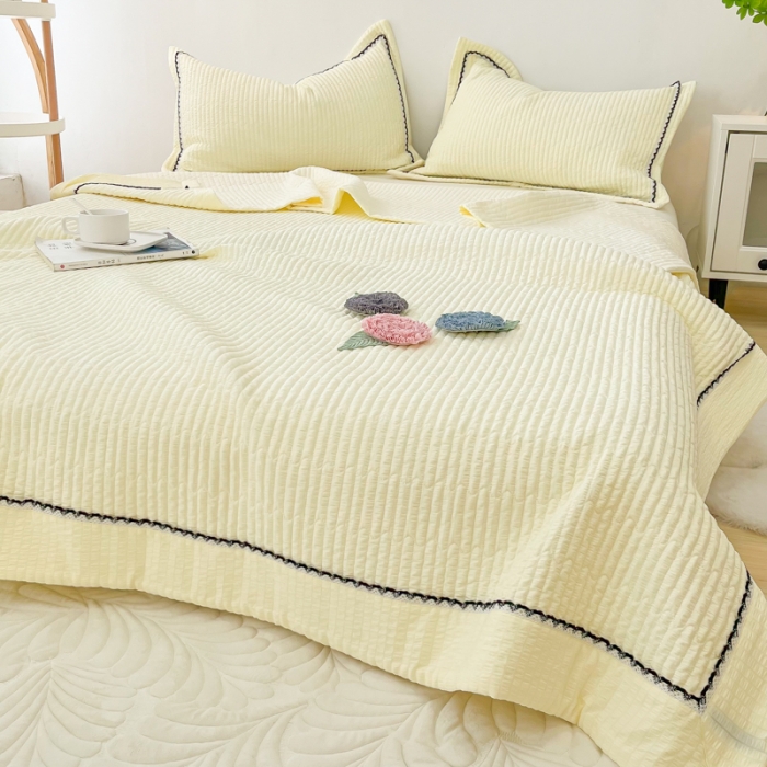 91家纺网 家纺一手货源 找家纺 乐卧2026雅韵蕾丝花边手工花卉夏被四件套有花版黄油色有花版